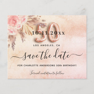 50th birthday pampas rose budget save the date flyer