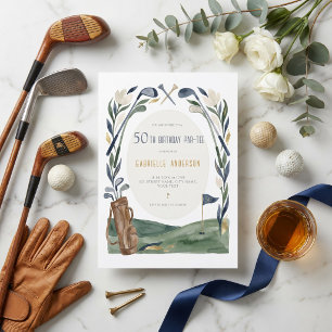 50th Birthday Par-Tee Watercolor Golf Floral Invitation