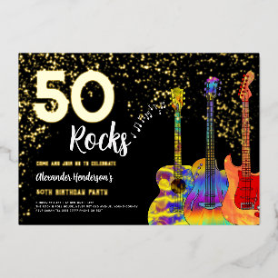 50th Birthday Party 50 Rocks Guitar Gold Glitter