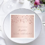 50th birthday party 50 rose gold stars drips pink napkin<br><div class="desc">A paper napkin for a girly and glamourous 50th birthday party table setting. A rose gold faux metallic looking background with elegant rose gold sparkling, dripping stars. The text: The name is written in dark rose gold with a modern hand lettered style script. Tempate for a date and age 50....</div>