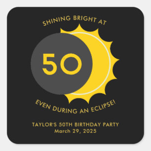 50th Birthday Party and Solar Eclipse 2025 Square Sticker