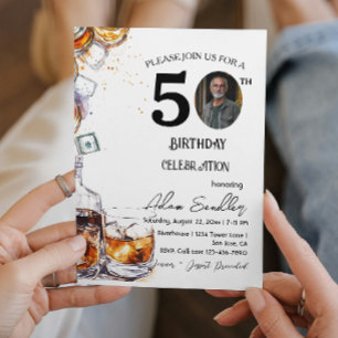50th birthday party and whisky and drinks  invitation