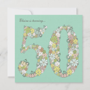 50th Birthday Party Aqua Blooms Custom Invitation