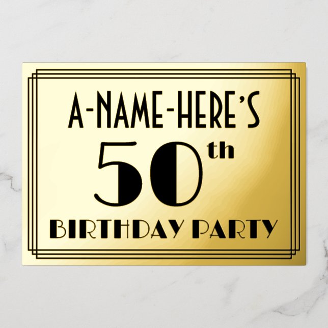 50th Birthday Party — Art Deco Look “50” + Name (Front)