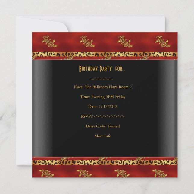 50th Birthday Party Asian Black Red Gold Invitation (Front)