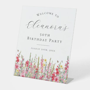 50th Birthday Party August Birth Flower Welcome Pedestal Sign