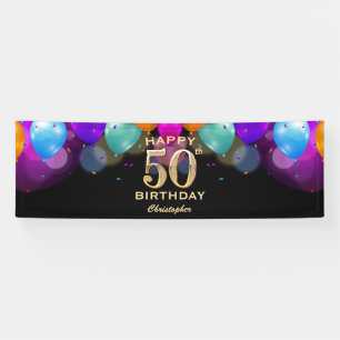 50th Birthday Party Black and Gold Balloons Banner