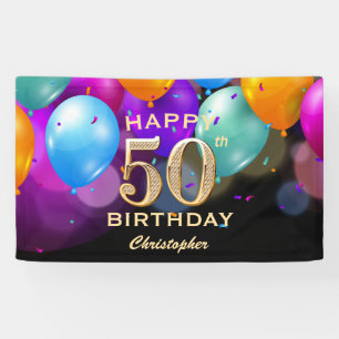 50th Birthday Party Black and Gold Balloons Banner