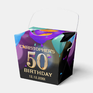 50th Birthday Party Black and Gold Balloons Favor Box