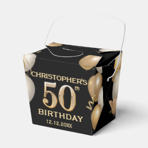 50th Birthday Party Black and Gold Balloons Favor Box