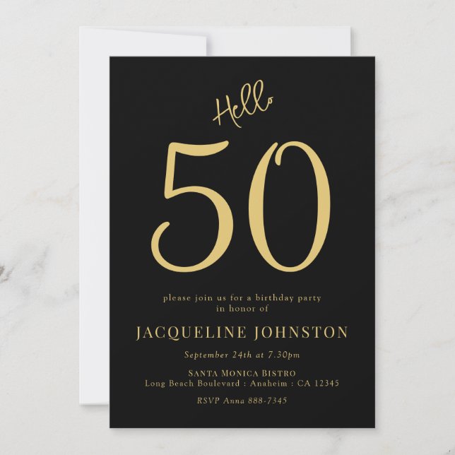 50th Birthday Party Black And Gold Invitation (Front)