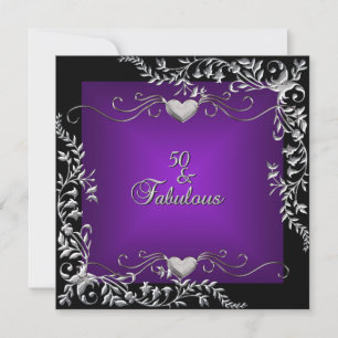50th Birthday Party Black Bright Deep Purple Invitation