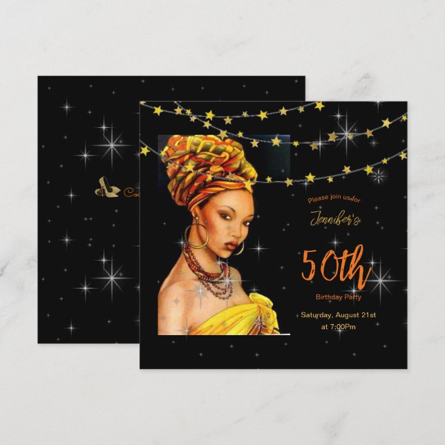 50th Birthday Party Black & Gold Colours  Invitation (Front/Back)
