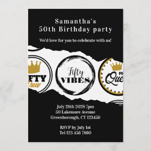 50th Birthday Party Black Gold Fifty Party Invitation