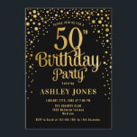 50th Birthday Party - Black & Gold Invitation<br><div class="desc">50th Birthday Party Invitation.
Elegant design in black and faux glitter gold. Features stylish script font and confetti. Message me if you need custom age.</div>