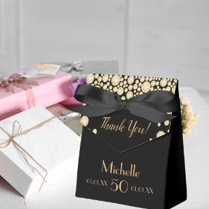 50th birthday party black gold monogram thank you favor box