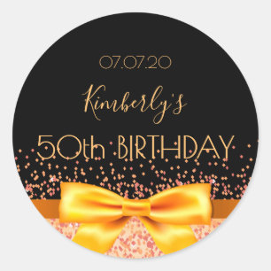 50th birthday party black gold save the date classic round sticker