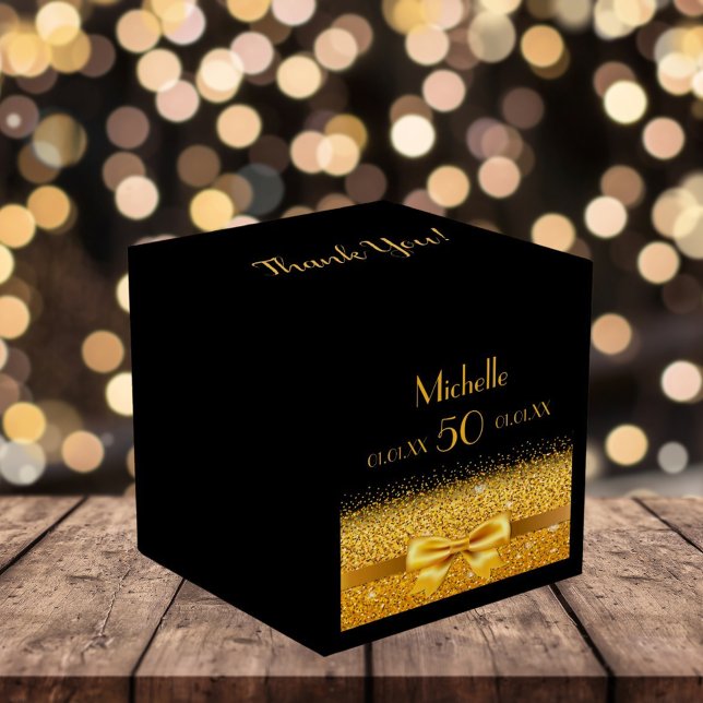 50th birthday party black gold thank you favor box (Creator Uploaded)