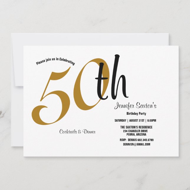 50th Birthday Party, Black & Gold Theme (Front)