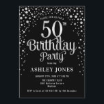 50th Birthday Party - Black & Silver Invitation<br><div class="desc">50th Birthday Party Invitation.
Elegant design in black and faux glitter silver. Features stylish script font and confetti. Message me if you need custom age.</div>