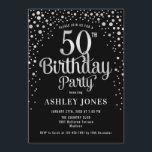 50th Birthday Party - Black & Silver Invitation<br><div class="desc">50th Birthday Party Invitation.
Elegant design in black and faux glitter silver. Features stylish script font and confetti. Message me if you need custom age.</div>
