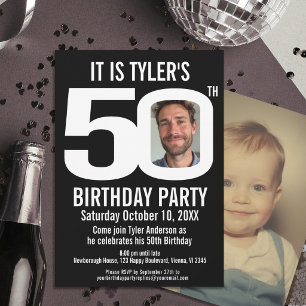 50th Birthday party black white photo Invitation