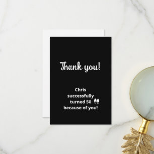 50th Birthday Party Black White Thank You Card
