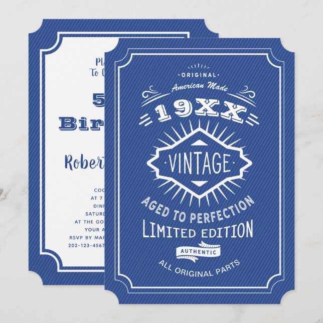 50th Birthday Party Blue and White Limited Edition Invitation (Front/Back)