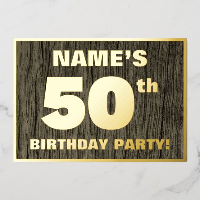 50th Birthday Party: Bold, Faux Wood Grain Pattern (Front)