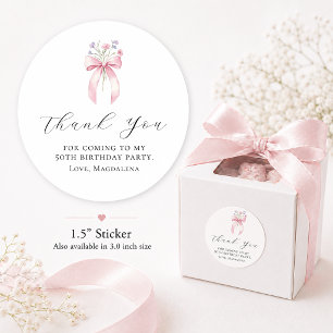 50th Birthday Party Bow Custom Thank You Favour Classic Round Sticker