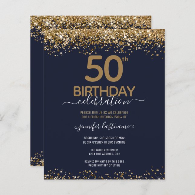 50th Birthday Party Budget Invitation (Front/Back)