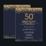 50th Birthday Party Budget Invitation<br><div class="desc">Elegant Faux gold glitter with shimmering confetti highlights on the top and bottom border. All text is adjustable and easy to change for your own party needs. Great elegant 50th birthday template design.</div>