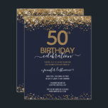 50th Birthday Party Budget Invitation<br><div class="desc">Elegant Faux gold glitter with shimmering confetti highlights on the top and bottom border. All text is adjustable and easy to change for your own party needs. Great elegant 50th birthday template design.</div>