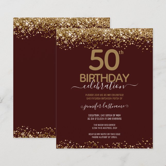 50th Birthday Party Budget Invitation (Front/Back)