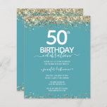 50th Birthday Party Budget Invitation<br><div class="desc">Elegant Faux gold glitter with shimmering confetti highlights on the top and bottom border. All text is adjustable and easy to change for your own party needs. Great elegant 50th birthday template design.</div>