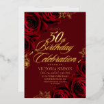 50th Birthday Party Burgundy & Gold Floral<br><div class="desc">Stylish modern Birthday party invitation. Elegant handwritten calligraphy combined with a modern font on a dark black background complement each other and look harmonious at the same time.</div>