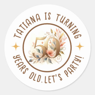 50th Birthday Party Celebration Floral Classic Round Sticker
