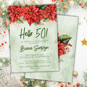 50th Birthday Party Christmas Poinsettia Floral Invitation