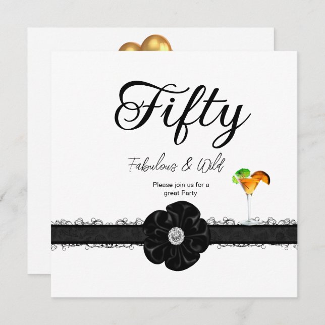 50th Birthday Party Cocktails Balloons  Invitation (Front/Back)