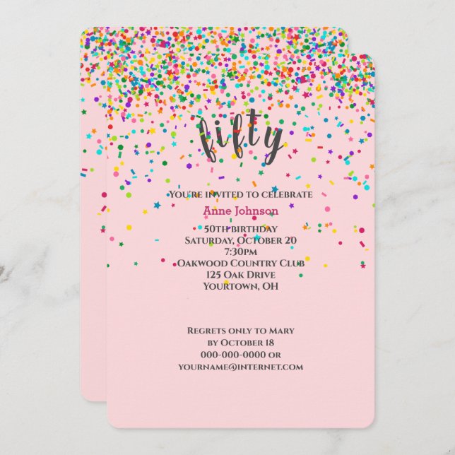 50th Birthday Party confetti Invitation (Front/Back)