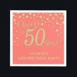 50th Birthday Party Coral and Gold Diamond Napkin<br><div class="desc">50th Birthday Party Invitation with Coral and Gold Glitter Diamond Background. Gold Confetti. Adult Birthday. Man or Woman Birthday. For further customization,  please click the "Customize it" button and use our design tool to modify this template.</div>