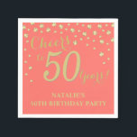 50th Birthday Party Coral and Gold Diamond Napkin<br><div class="desc">50th Birthday Party Invitation with Coral and Gold Glitter Diamond Background. Gold Confetti. Adult Birthday. Man or Woman Birthday. For further customization,  please click the "Customize it" button and use our design tool to modify this template.</div>
