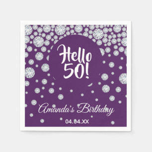 50th birthday party diamonds on purple hello 50 napkin