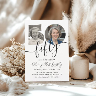 50th Birthday Party Elegant 2 Photo Birthday Invitation