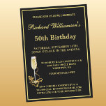 50th Birthday Party Elegant Black Gold Invitation<br><div class="desc">This elegant birthday party invitation features the lovely touches of gold filigree and the champagne glass as the added touch and there is much to personalize to make appropriate for your own event. A trendy, modern 50th (or any age) birthday party invitation card for the special gentleman. Any design questions,...</div>