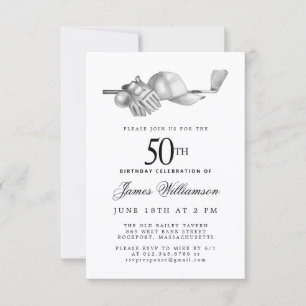 50th Birthday Party Elegant Black White Golf Invitation