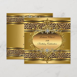 50th Birthday Party Elegant Gold Black Leopard 4 Invitation