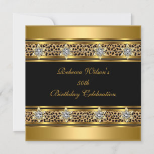 50th Birthday Party Elegant Gold Black Leopard Invitation