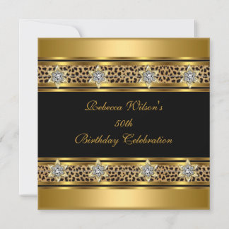 50th Birthday Party Elegant Gold Black Leopard Invitation