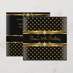 50th Birthday Party Elegant Gold Spot Black Jewel Invitation